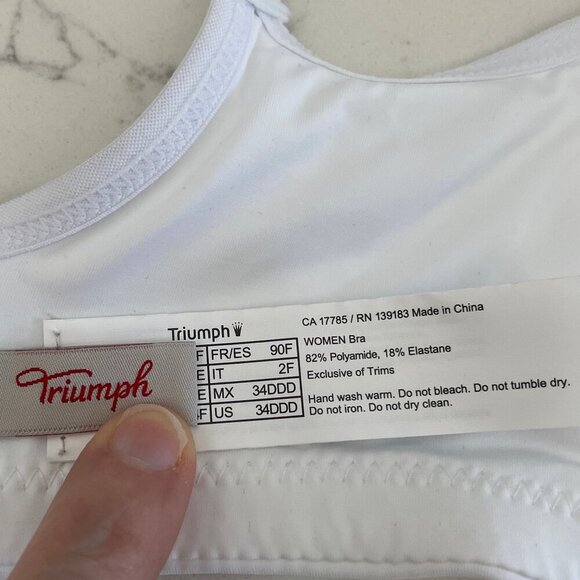 Triumph Endurance Triaction Activewear Nylon Sports Bra White Blk Sz 34DDD NWOT - Picture 9 of 13